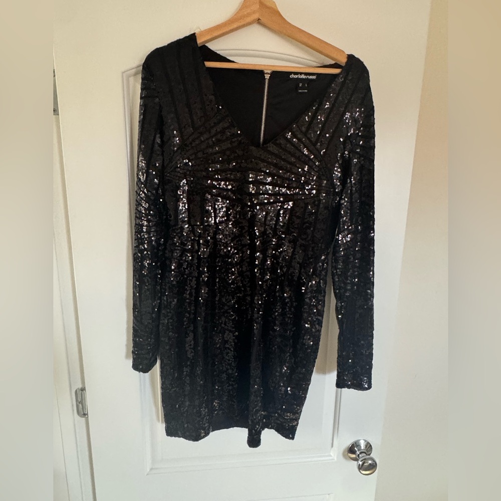 Charlotte Russe Shimmering Black Long Sleeve Dress